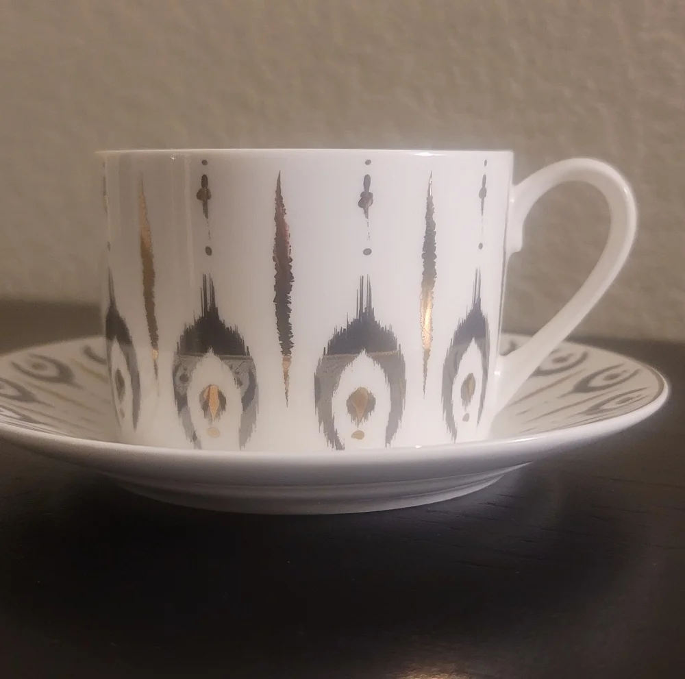 Grace's Teaware White W/Silver & Gold Accent Tea Cup & Saucer Collectible - Picture 2 of 4